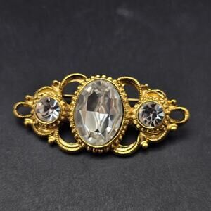 1928 Brand Rhinestone Bar Brooch Gold Tone Costume Jewelry